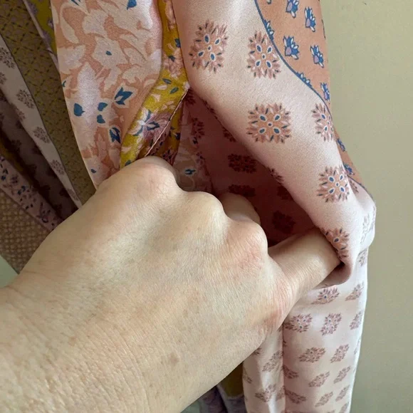 “Presley” Satin Boho Patchwork Wide-Leg Jumpsuit Festival Vacation Resort silky - Picture 3 of 9